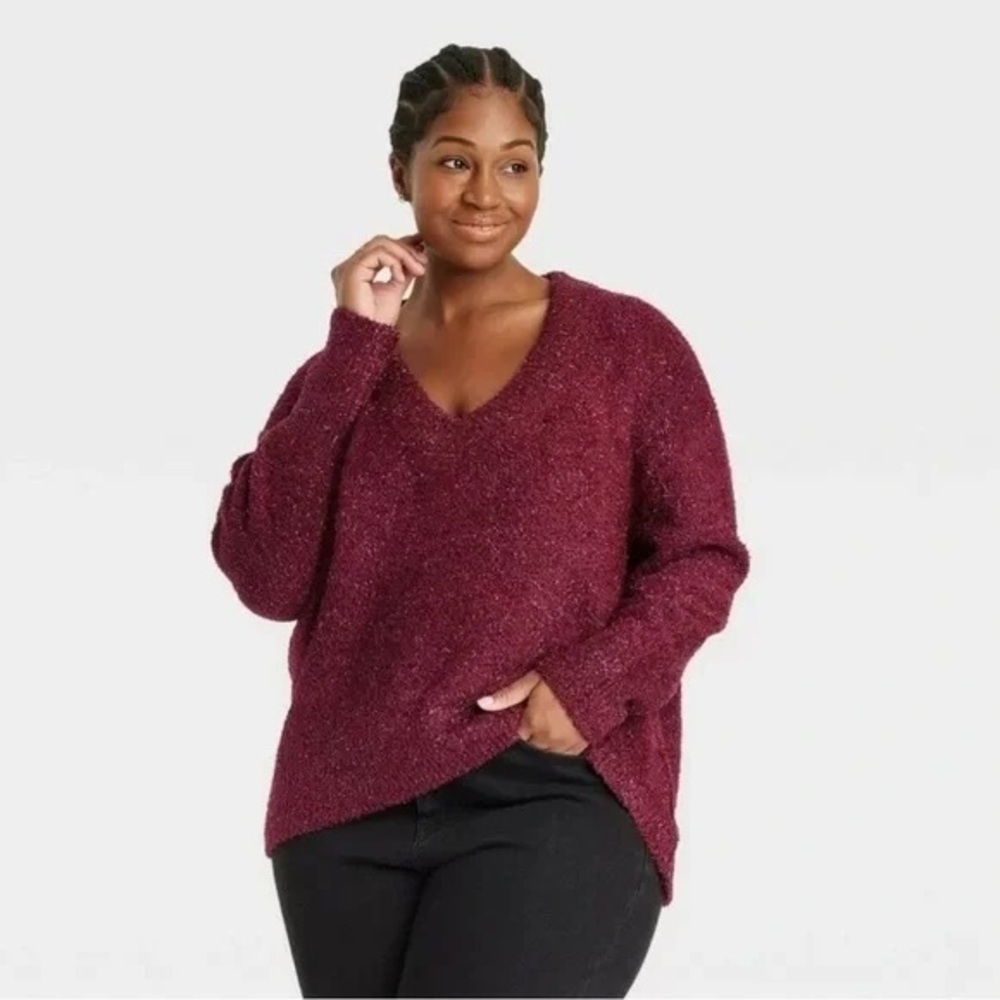 Ava & Viv Deep Red V-Neck Sweater